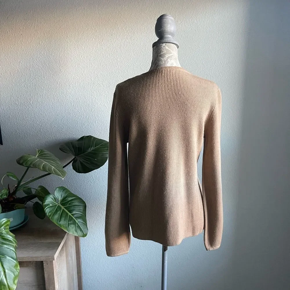 J. McLaughlin Wool Ribbed Blouson Sleeve Sweater in Tan - Picture 4 of 12